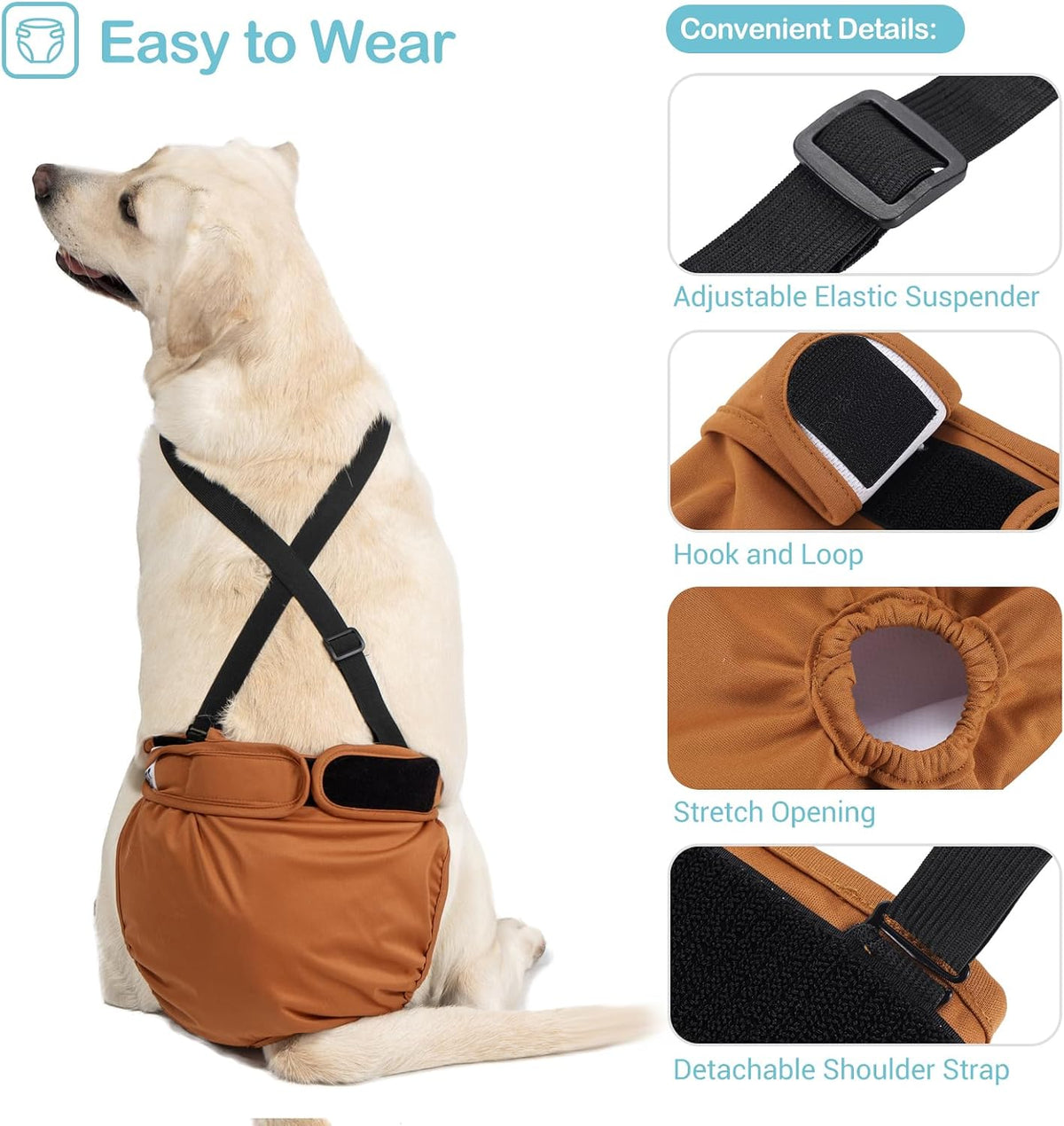 Avont 3 Pack Washable Female Dog Diaper with Suspender - Brown/Black/Grey / L - image 4