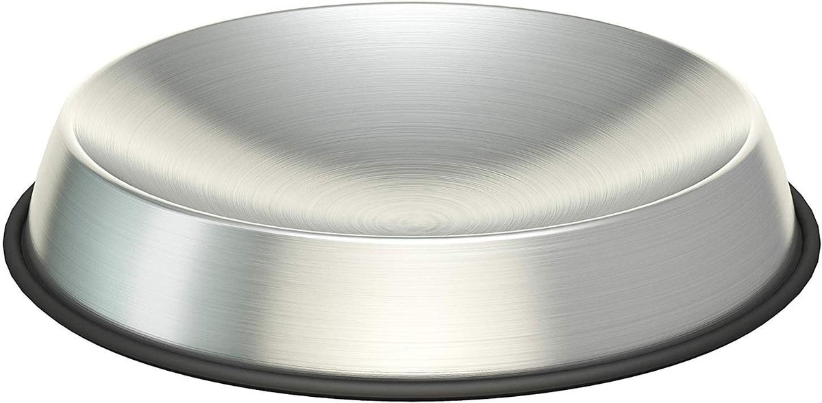 Dr. Catsby's wide shallow stainless steel cat food bowl with silicone mat