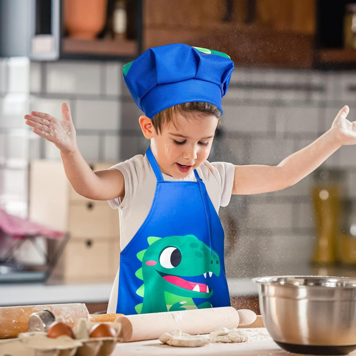 R HORSE Kid Apron and Chef Hat Set - Dinosaur - image 2