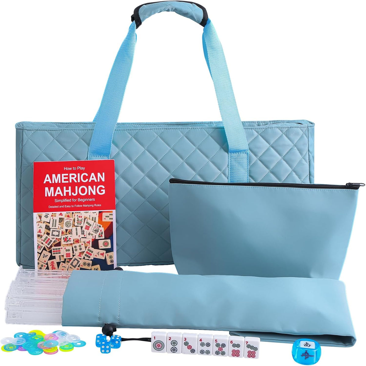 Jongyance American Mahjong Set with Blue Carrying Bag - Lgiht Blue
