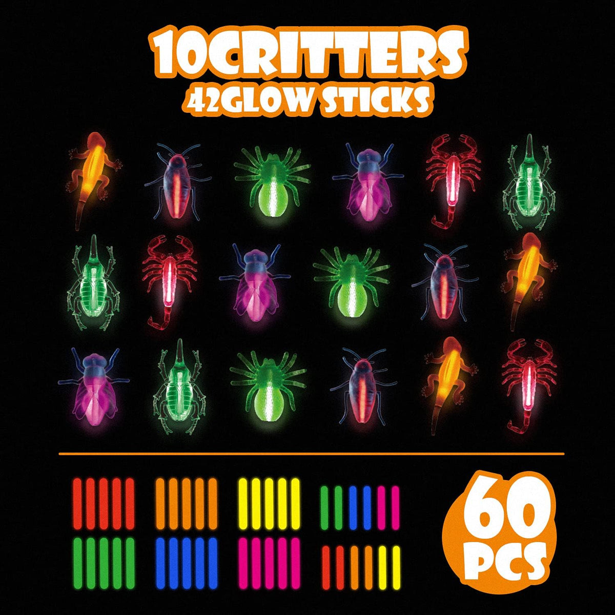 SpringFlower 20 glow in the dark Halloween critters with mini glow sticks - view 3