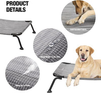 Veehoo Outdoor Elevated Dog Bed, Cooling Raised Dog Cot Bed XL, Portable Waterproof Curved Dogs Hammock Beds for Outside, up to 150lbs, Black Legs, Black Silver 49"