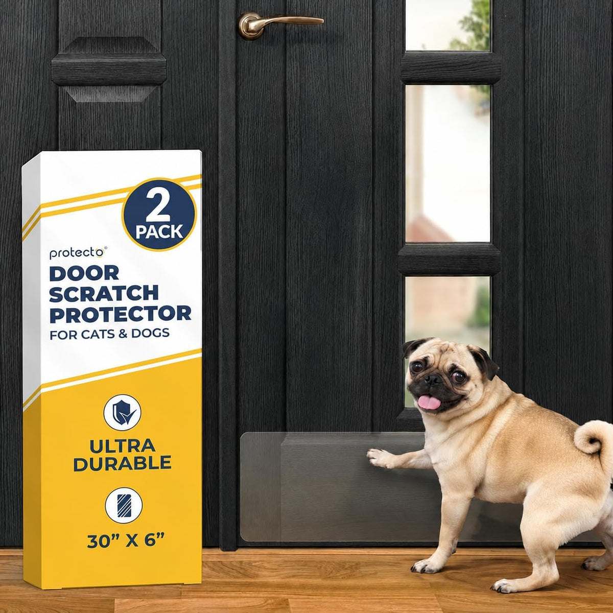 PROTECTO Door Protector from Dog Scratching, 35.5x24 - 2-pack Clear / 30 x 6"