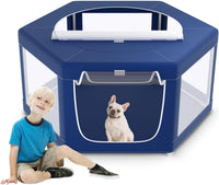 42x42 Inches Puppy Playpen with Gate - Blue / 45x45 IN Hexagonal
