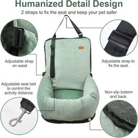 Dog Car Seat for Small Medium Dogs Up to 40lbs, Detachable Washable Soft Pet Booster Travel Bed for Front & Green Seat with Safety Leash Belt