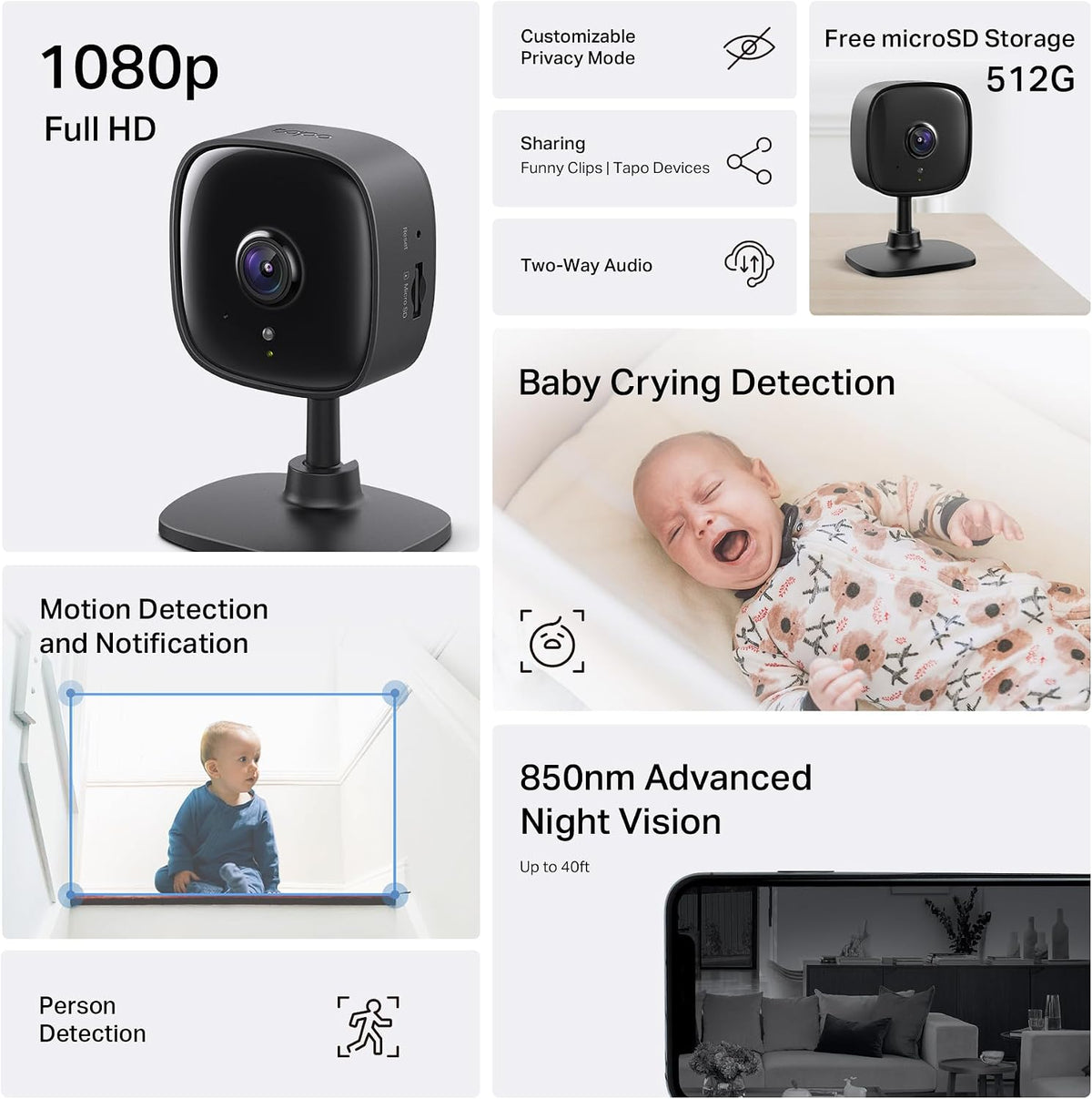 Tapo 1080P Indoor Security Camera, Baby Monitor, Dog Camera - 1080P / Black / 1-Pack - image 2