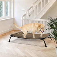 Veehoo Outdoor Elevated Dog Bed, Cooling Raised Dog Cots Beds for Large Dogs, Portable Waterproof Curved Dogs Hammock Bed for Outside, up to 120lbs, Black Legs, Brown 42"