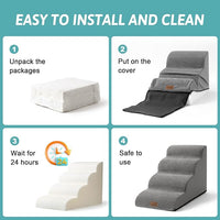 Dog Stairs for Small Dogs 19.7" H, Curved Dog Step for Puppy, Older or Cat, Medium Pet Ramp for Sofa, Couch or Bed, Ladder with High Density Foam, 15.7x28.3x19.7 inch, 4 Step, Light Grey