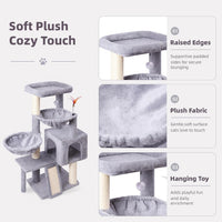 Cat Tree with Cat Condo and Hammock - Grey / 37" - image 3
