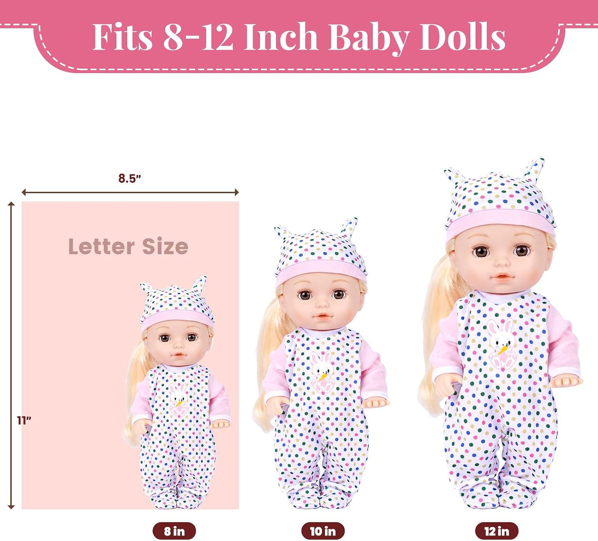 BABESIDE baby doll clothes set with 3 footed outfits, 3 hats and pink coat - view 4