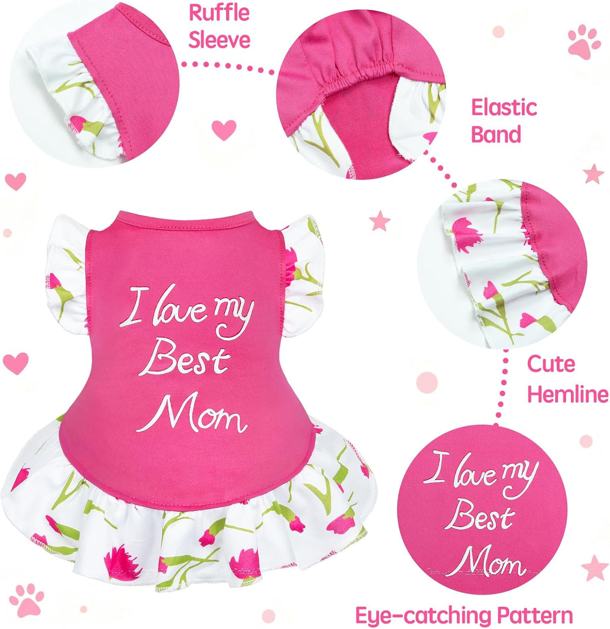 4 Pieces Dog Dress Girl Clothes for Dogs Girl Flower Dresses - Red, Yellow, Pink, Green / Large (Chest-20.9"|Weight 14-19lb) - image 2