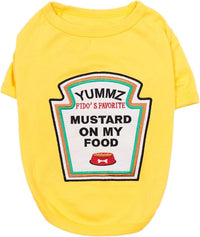 Parisian Pet Dog Shirt - Embroidered “Mustard on My Food“ - 100% Cotton and Polyester Dog Clothes - Sleeved, Lightweight Costume for Dogs - Yellow Dog Shirts for Large Dogs - Pet Costumes - L