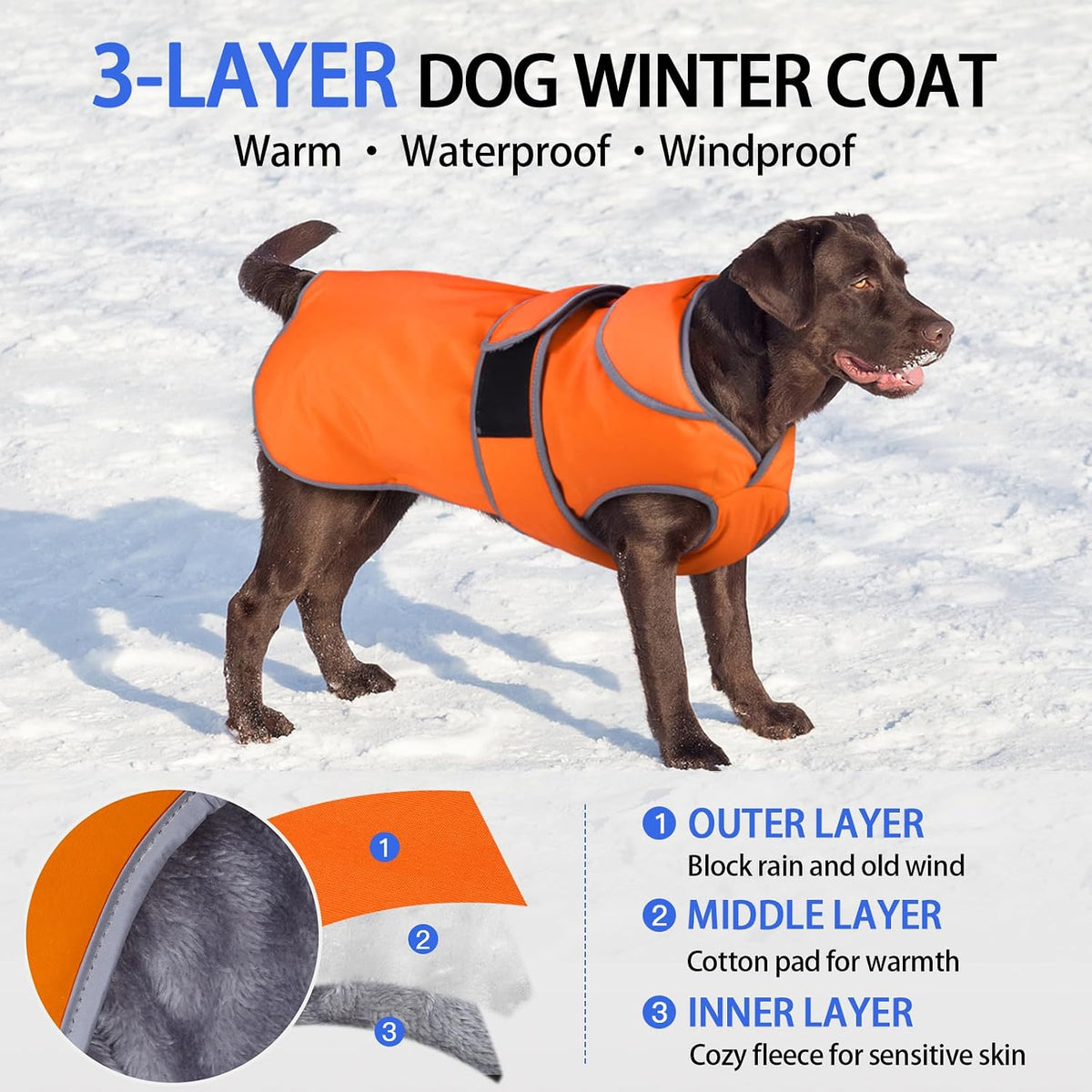 MIGOHI Warm Dog Coat Waterproof Winter Dog Jacket, M - Orange / Medium - image 2