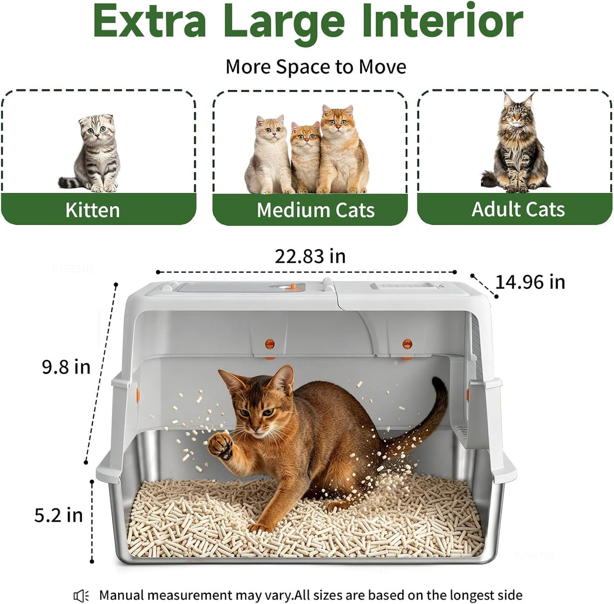 Enclosed Stainless Steel Litter Box - Light Grey XL - image 2