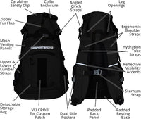 K9 Sport Sack Plus 2 - Small, Jet Black - Ideal for Dogs 13-16” Long - Adjustable, Backpack-Style Carrier with Multi-Functional Storage Pack, Thick Shoulder Straps & Padded Back Panel