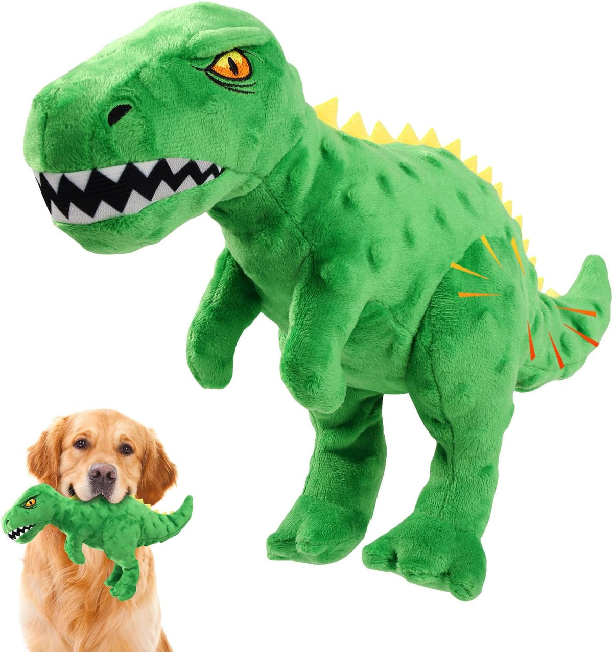Squeaky Dog Toys for Large Dogs, Tough Tug of War Puppy Toy - Green / Dinosaur