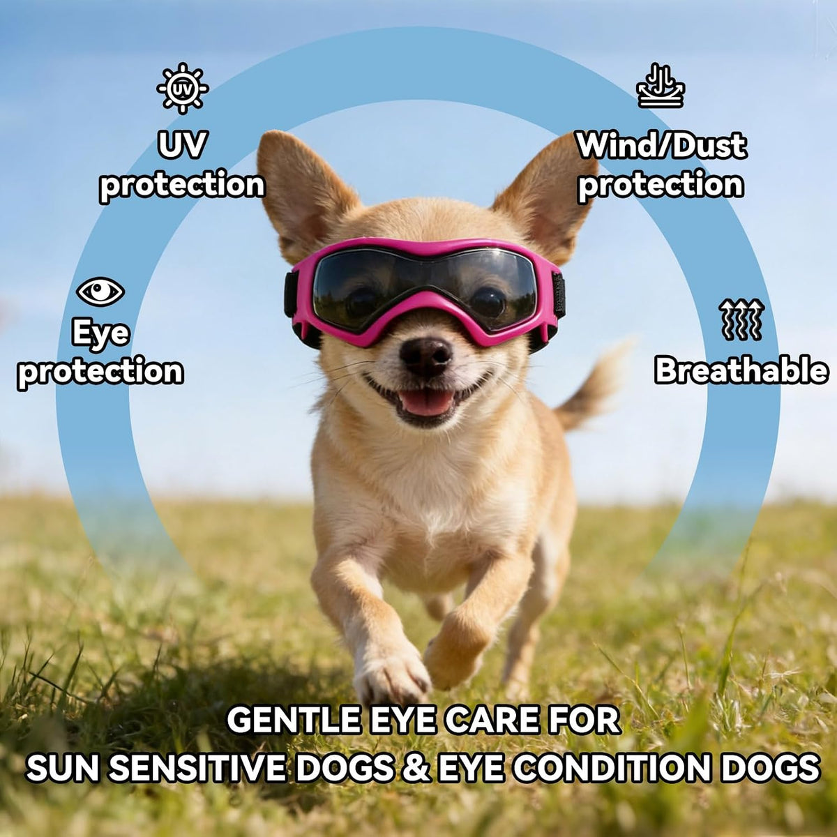 Dog Goggles Small Breed, Dog Sunglasses UV Protection Puppy Eyewear for Small Pet Outdoor Riding - X-Small / Pink - image 4