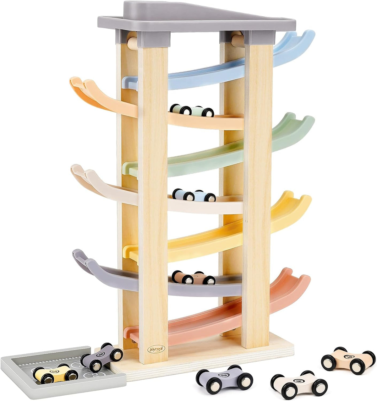 Joyreal Montessori Toddler Toys for 1 2 3 Year Old Wooden Car Ramp - 7 Levels