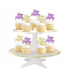 24 PCS Happy Birthday Cupcake Toppers Glitter Picks for Celebrating - Gold Purple - image 4
