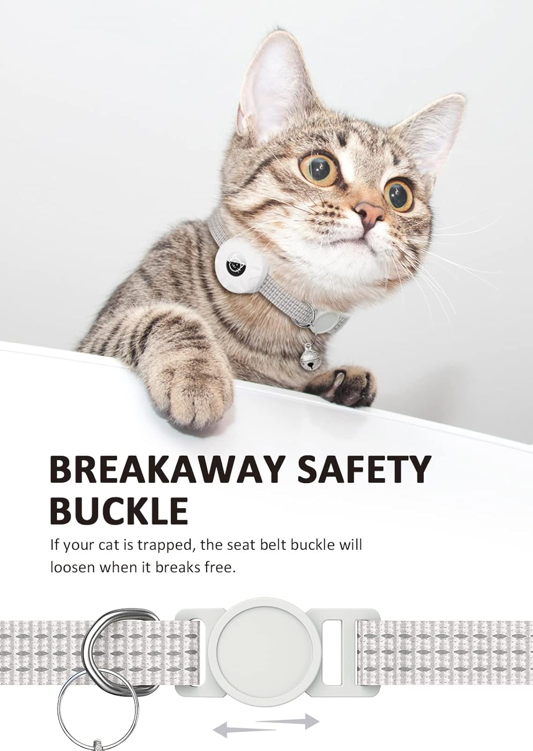 AirTag Cat Collar, Reflective Kitten Collar Breakaway – Essentials for Cats - White - image 4