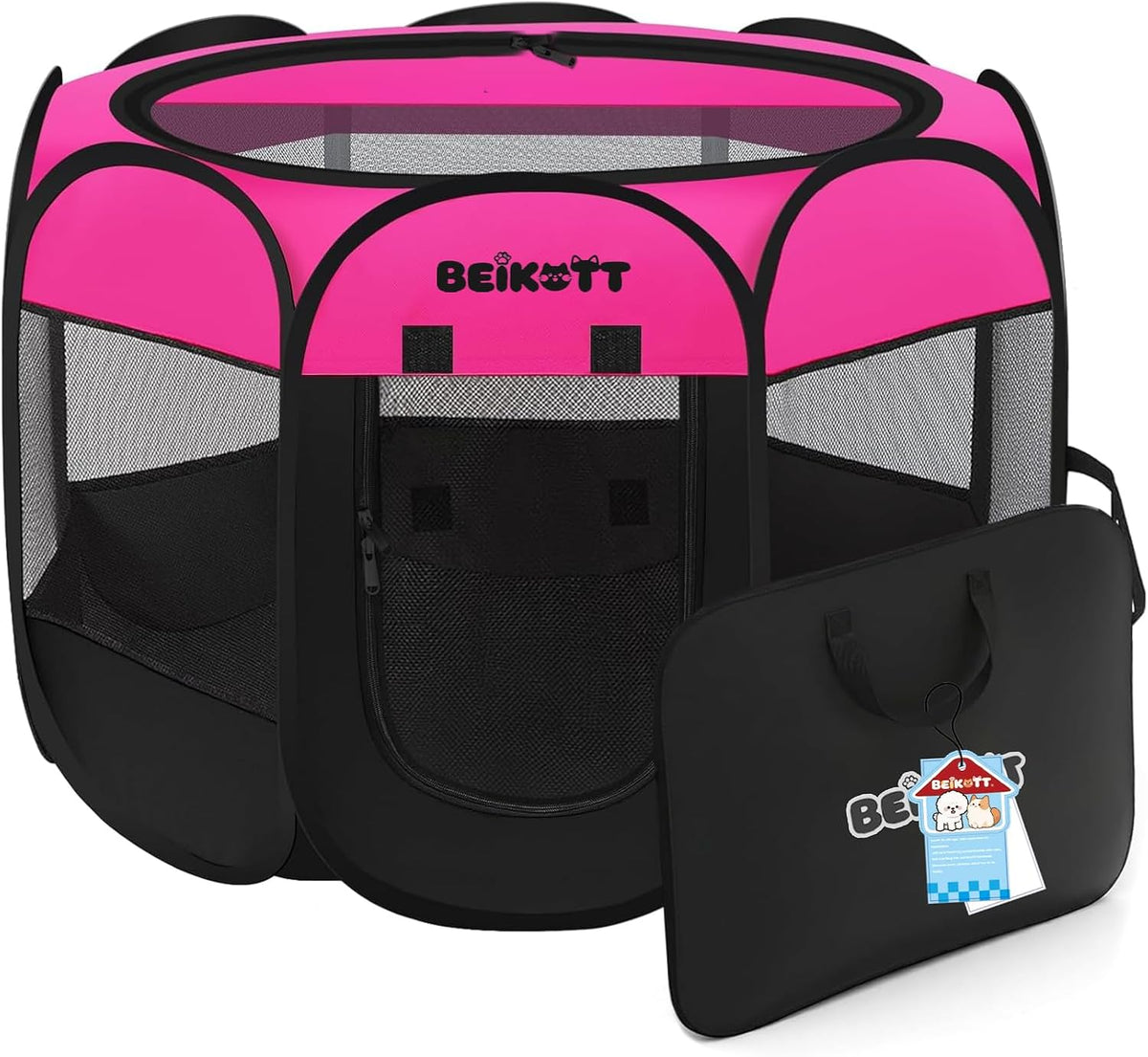 Dog Cat Playpen, Puppy Pet Crate Tent Cage - Rose / L(45"L x 45"W x 23"H)