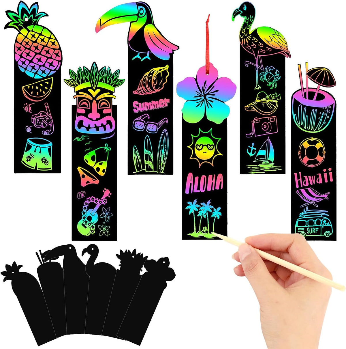 AUGSUN fall rainbow scratch art bookmarks with pumpkin and leaf designs - view 5