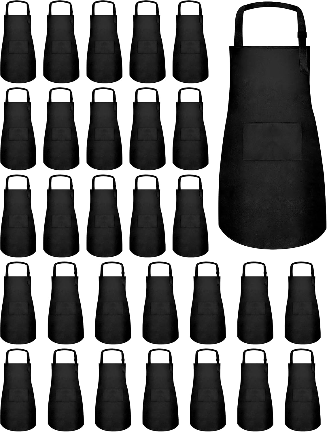 ZLEVEAYN 30 pack of black kids painting aprons with two front pockets - view 4