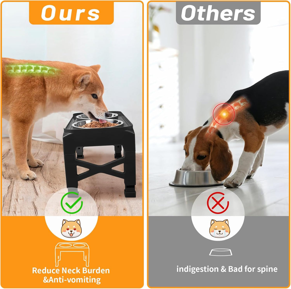 Hubulk Elevated Dog Bowls with 2 Stainless Steel Dog Food & Water - M (8" for M/L Dogs) / Black - image 3