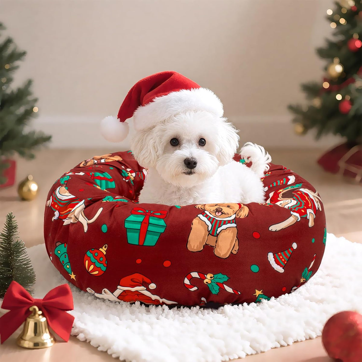 Round Dog Bed Cover Washable Elastic Edged 30×9.8 Inch – Essentials for Dogs - 20*20*9.8 Inch / Christmas DR - image 3