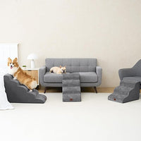 EHEYCIGA Curved Dog Stairs Ramp for High Beds 19.7" H, 4-Step Dog Steps for Small Dogs and Cats, Pet Stairs for High Bed Climbing, Non-Slip Balanced Pet Step Indoor, Grey