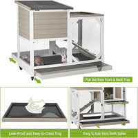 GUTINNEEN 2-Story Rabbit Hutch with Chew-Proof Ramp & Pull-Out Trays - Indoor/Outdoor 39.3" Wooden Rabbit Cage on Wheels for Rabbits, Guinea Pigs (Light Brown)