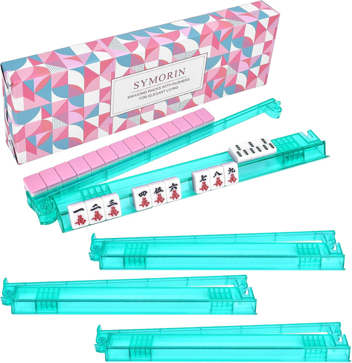 Premium Clear Mahjong Racks with Pushers - Green