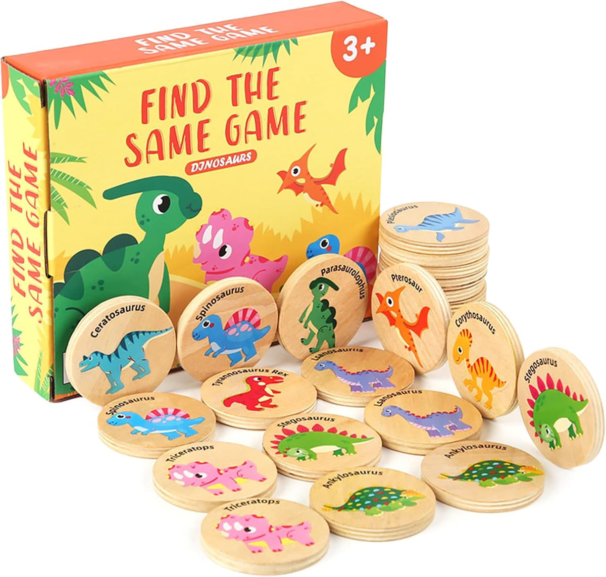 Wooden Memory Game for Kids, 24 Dinosaur Matching Cards – Fun for Kids & Family