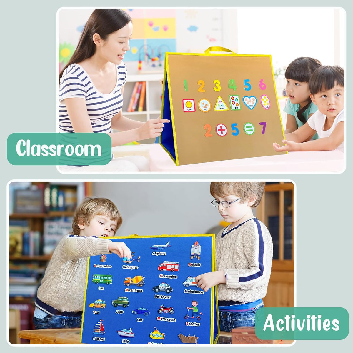 PENGFULL large felt flannel board with blue and beige double-sided surface, folding stand design - view 6