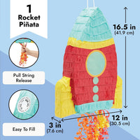 BLUE PANDA Rocket Ship Pull String Pinata for Space Birthday - image 3