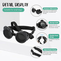 Dog Goggles for Small Breed UV/Wind/Dust Protection Puppy Sunglasses with Adjustable Strap - Black