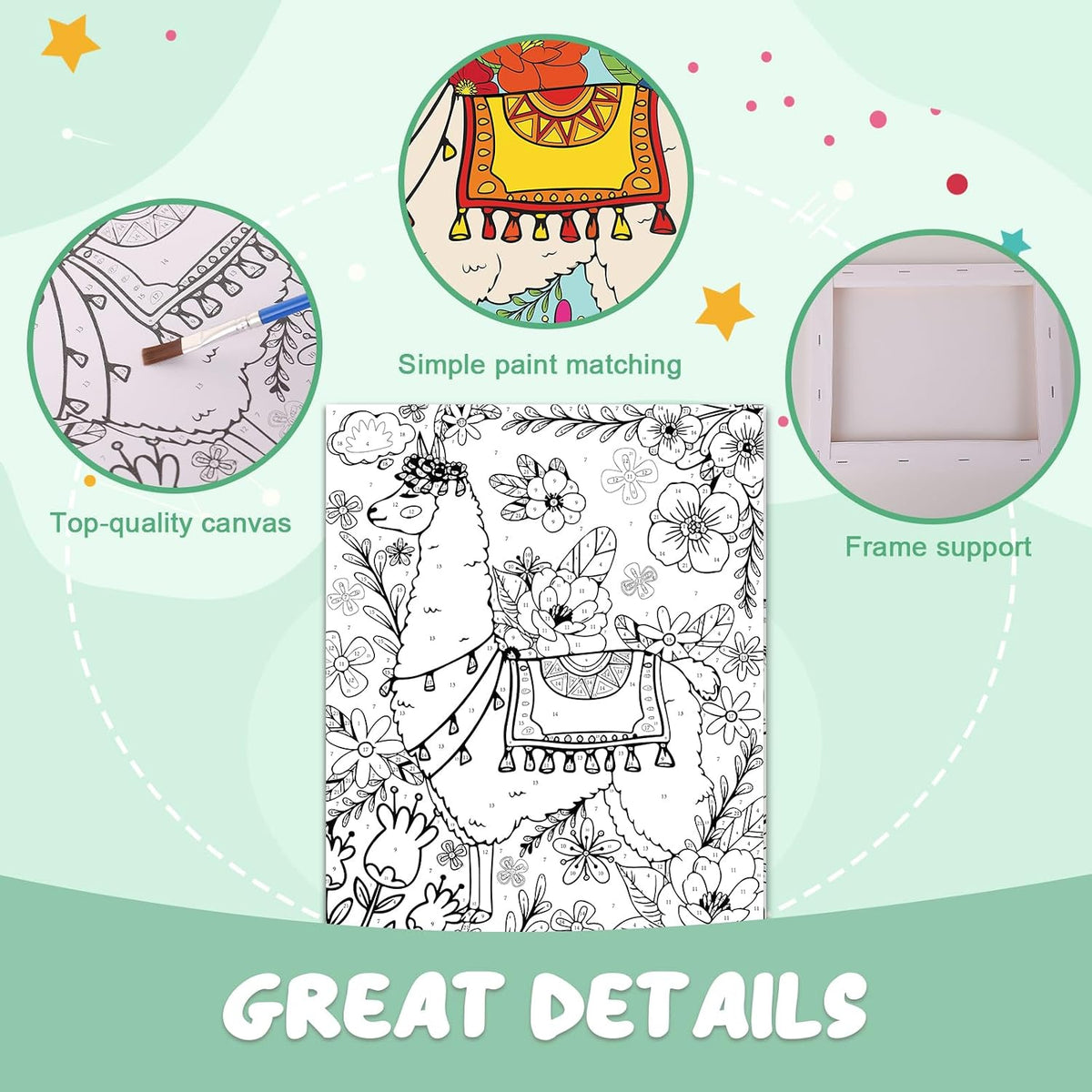 Jovial & Joyful kids paint by number kit with three framed animal canvases and paint pots - view 8