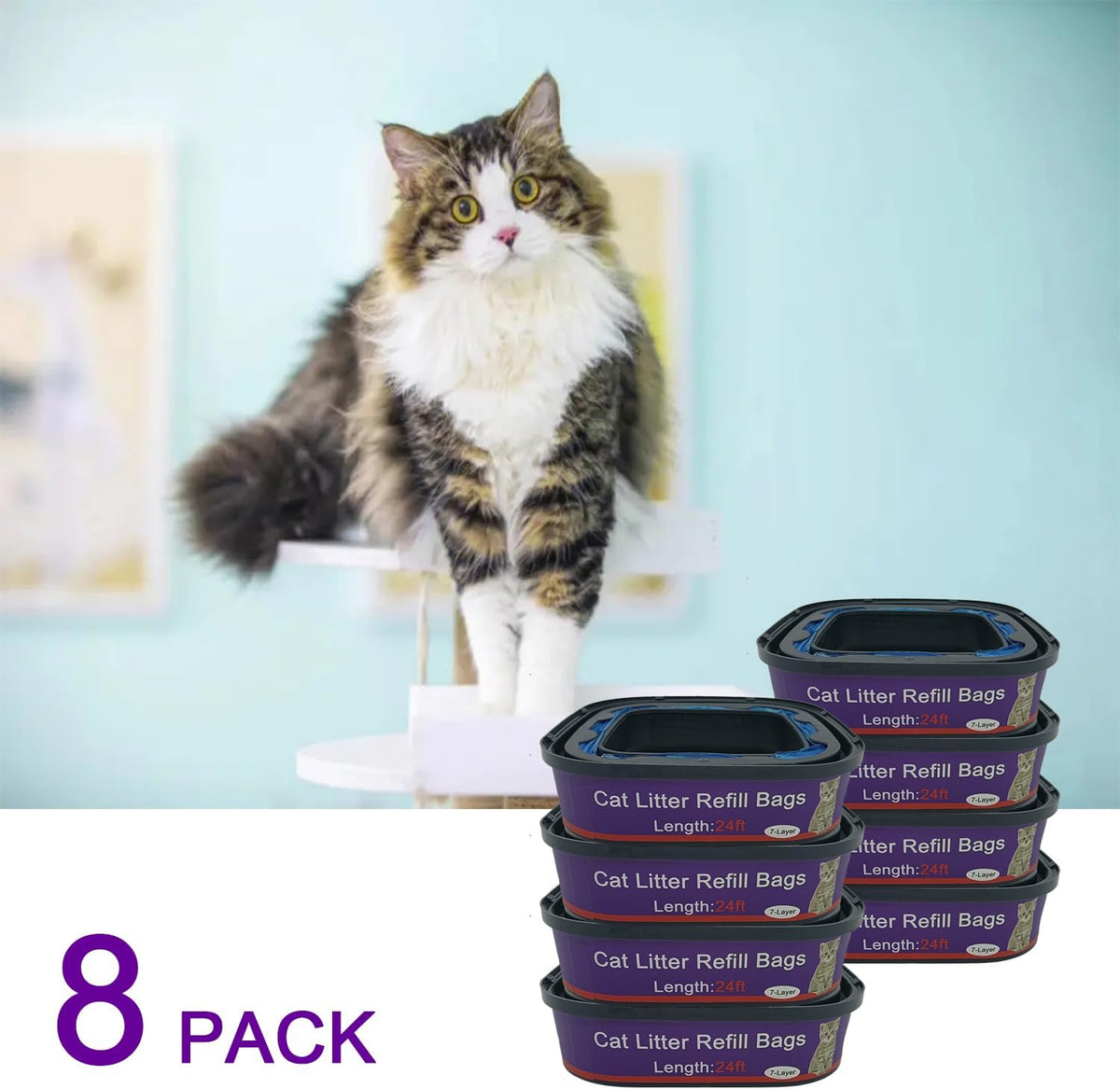 8 Pack Cat Litter Refill Bags Cartridge Compatible with Genie Cat - Look at the Description" (Pack of 2) - image 2