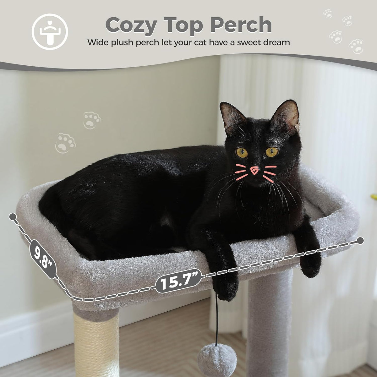 PEQULTI Small Cat Tree Tower for Indoor Cats - Grey / L(15.8"L x 15.8"W x 33"H) - image 3