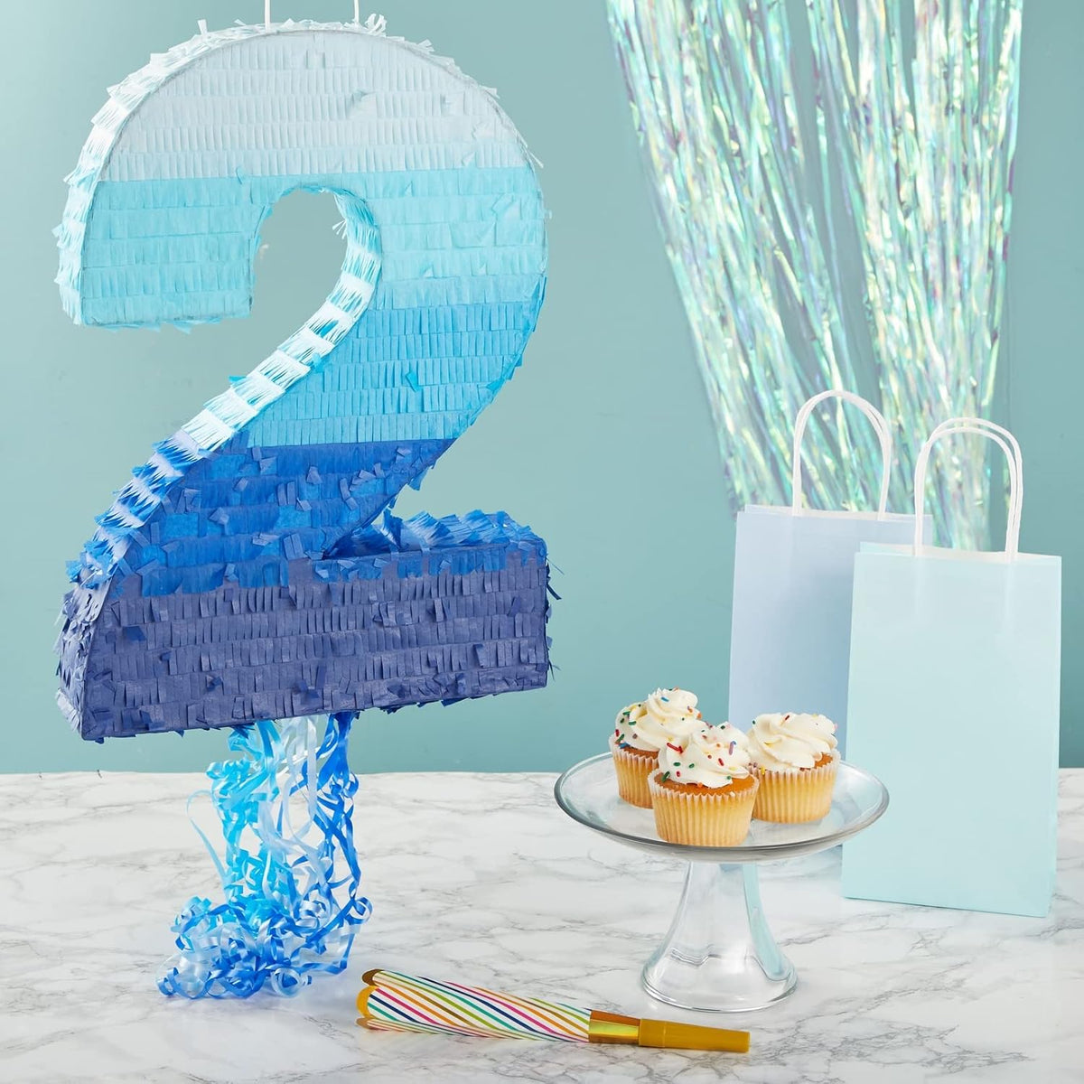 BLUE PANDA Pull String Pinata Number 5, Ombre Blue - Number 2 - image 2