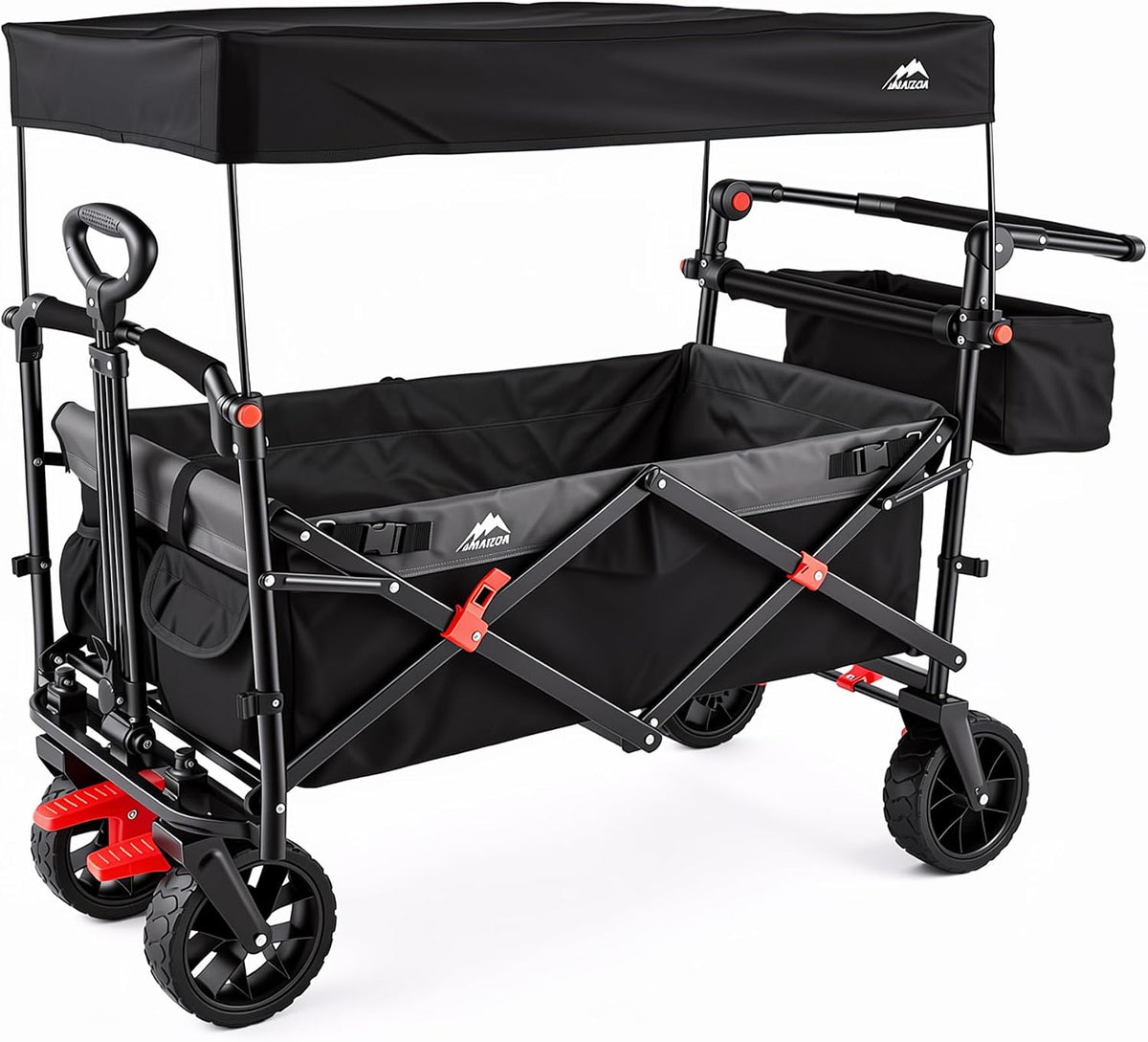 MAIZOA foldable kids wagon stroller for 2 kids with removable canopy and seat belt
