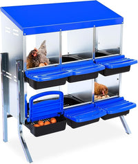 Chicken Nesting Boxes, 6 Hole Metal Chicken Laying Box with with Removable Trays and Roll Out Egg Collection for Chicken Coop, with Metal Bracket, Blue