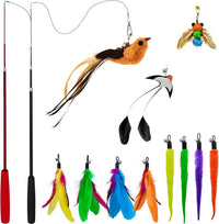 Interactive Cat Wand Toy Set, 2 Telescopic Rods & 11 Attachments – Essentials for Cats
