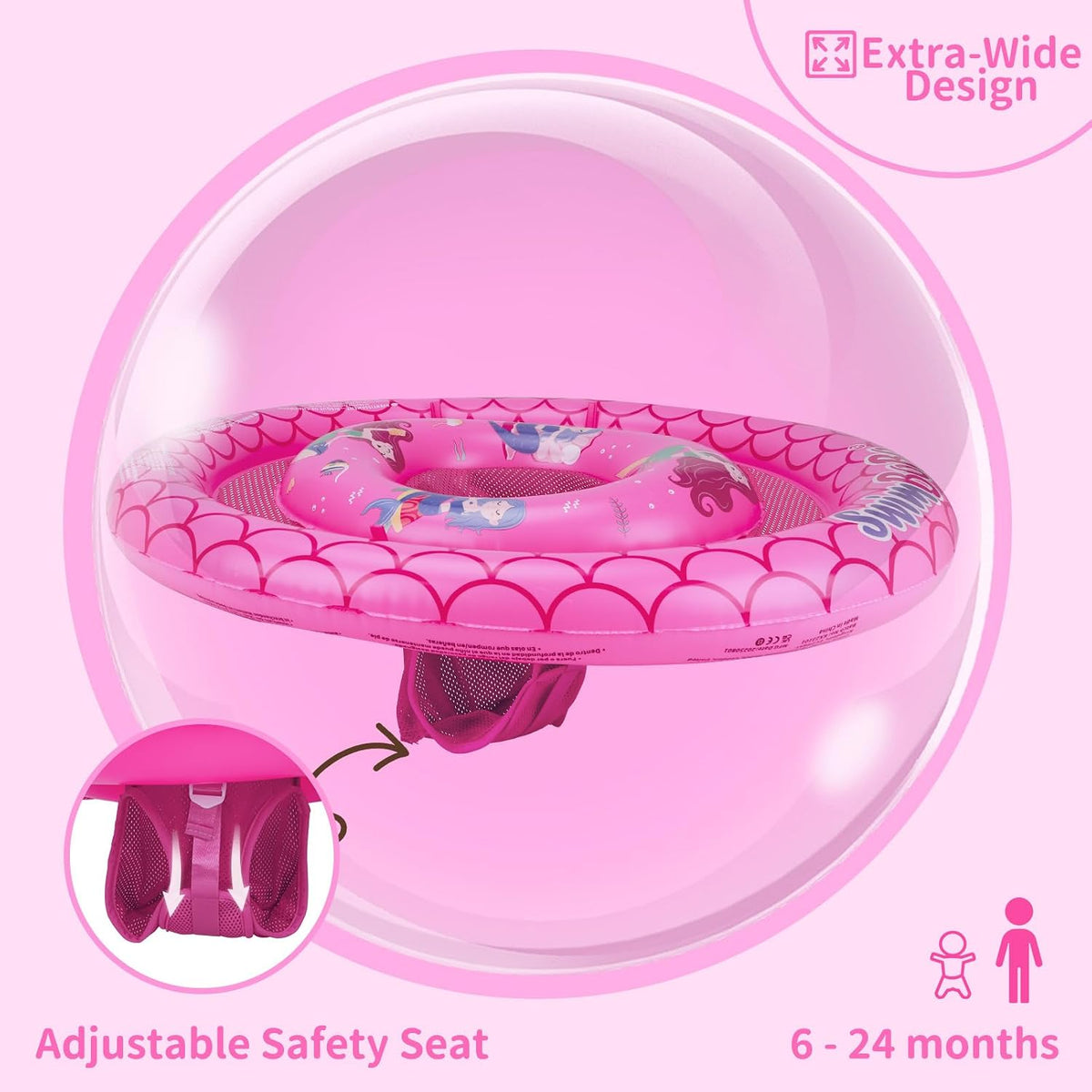 Inflatable Baby Swimming Float with Safety Seat Fun Swimming Pool - Red Mermaids - image 2
