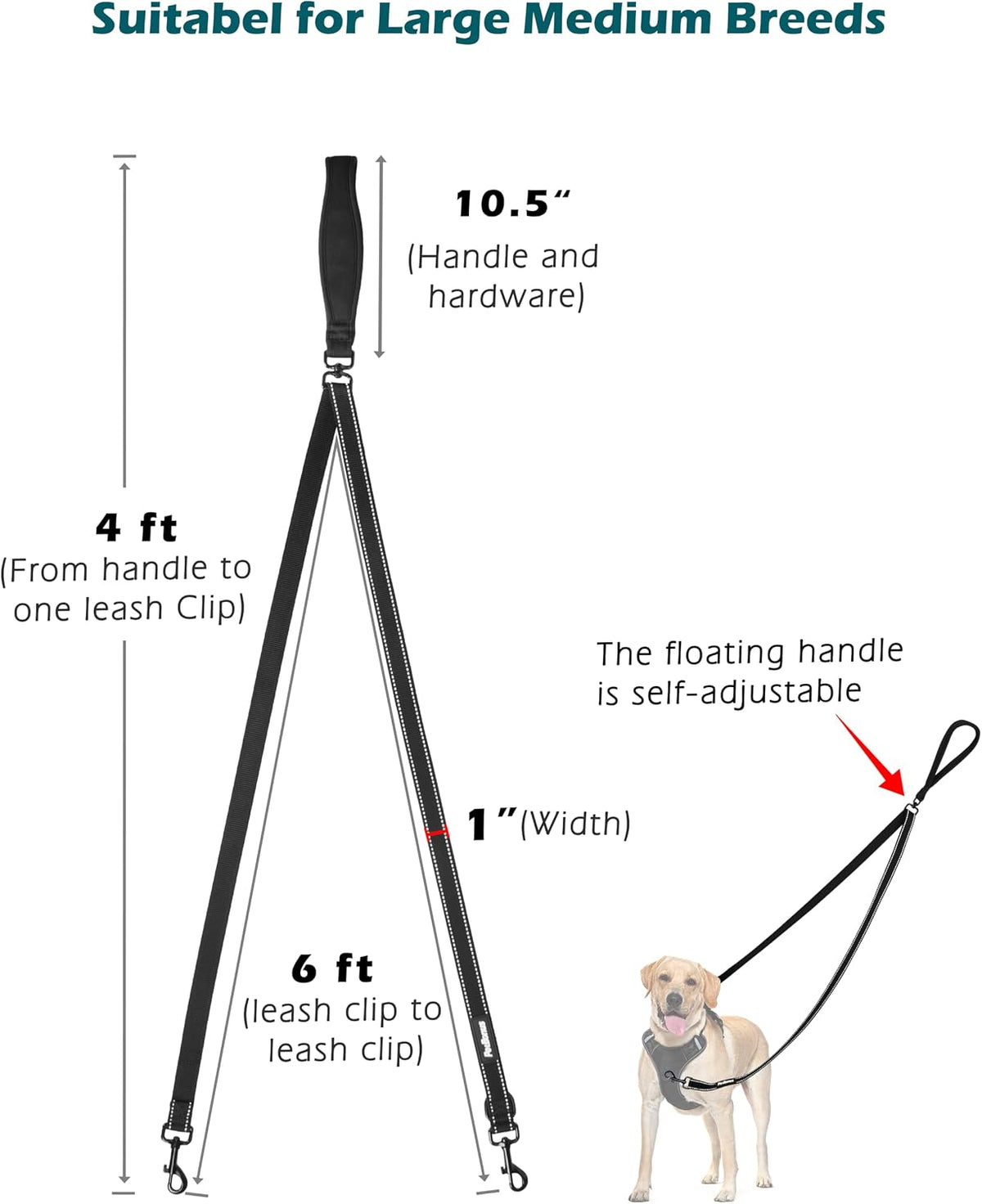 Two Point Control Dog Leash, No Tangle Training Walking Leashes – Essentials for Dogs - Black - image 4