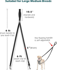 PetBonus Two Point Control Dog Leash, Works with No Pull Harnesses, No Tangle Training Leashes, Soft Padded and Reflective Walking Lead, Converts to Single Lead for Medium Large Dogs (Black)
