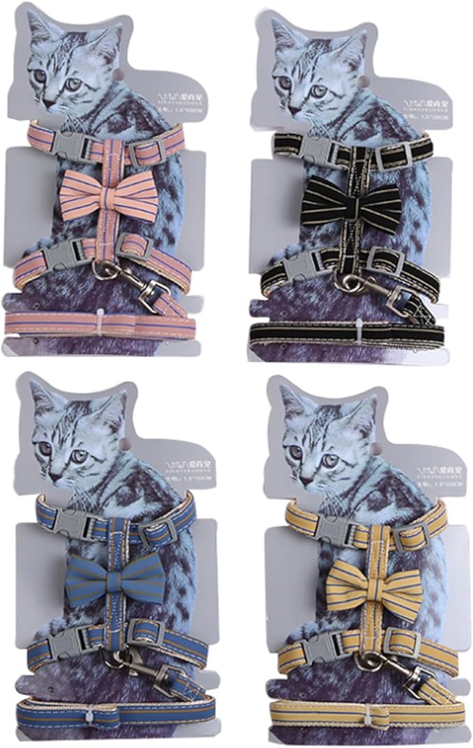 Butterfly Bow Tie Cat Harness and Leash Set - Adjustable, Escape-Proof, Breathable Kitten Vest with Cute Design for Small Cats & Indoor/Outdoor Safety Black S