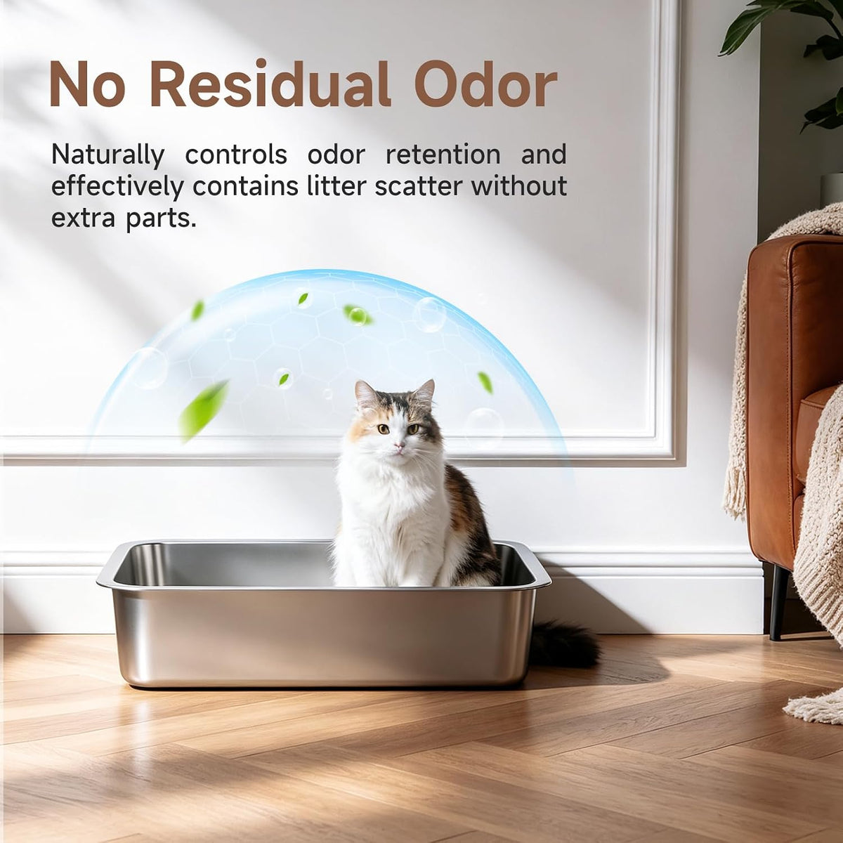 Stainless Steel High Sides Cat Litter Box - S-15.55"L x 11.61"W x 3.94"H - image 4