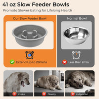 URPOWER Mess Proof Elevated Dog Bowls 4 Height Adjustable Raised Stand – Essentials for Dogs - Light Grey / Large - image 3