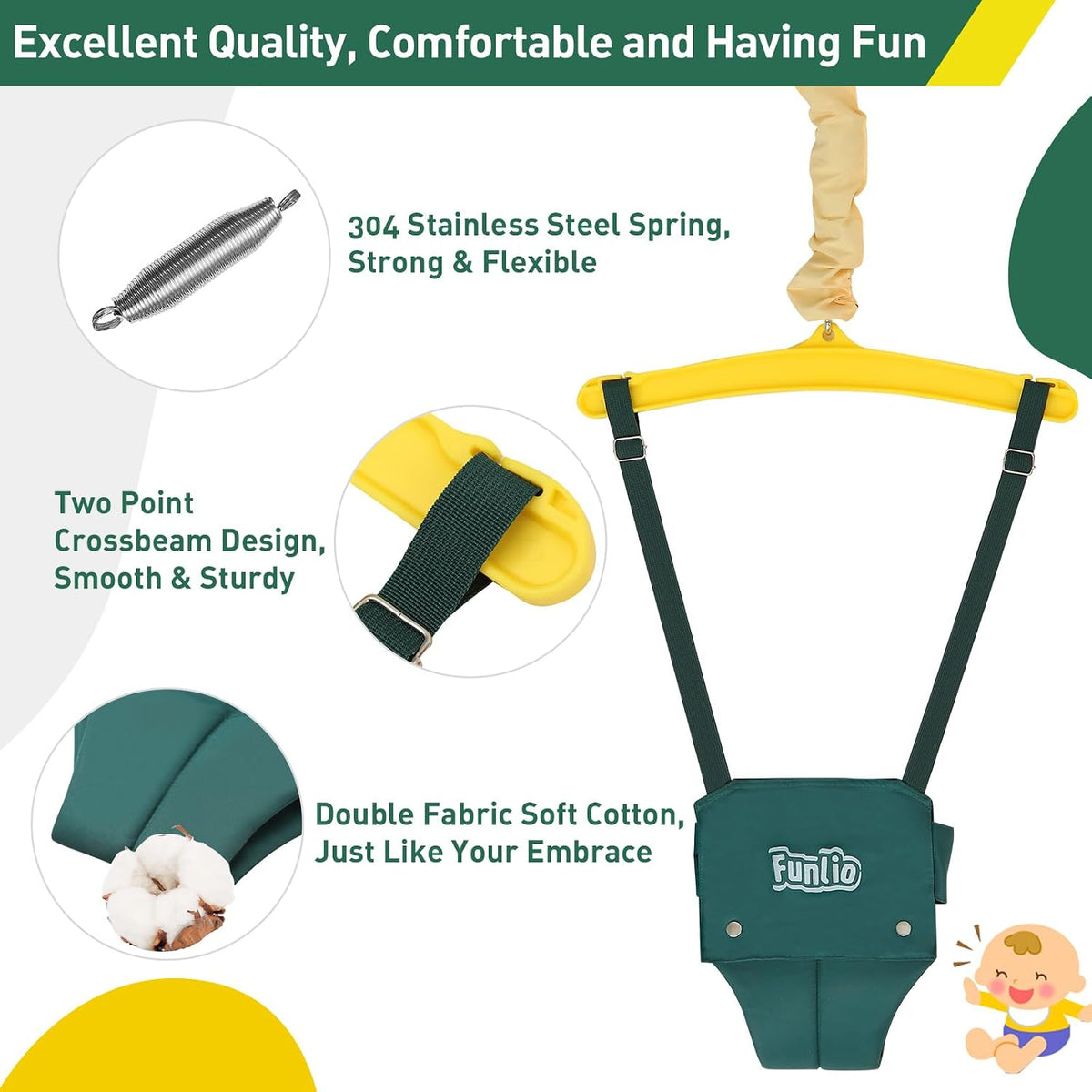 FUNLIO 2 in 1 Baby Jumper and Swing with 4 Sandbags - Green - image 4